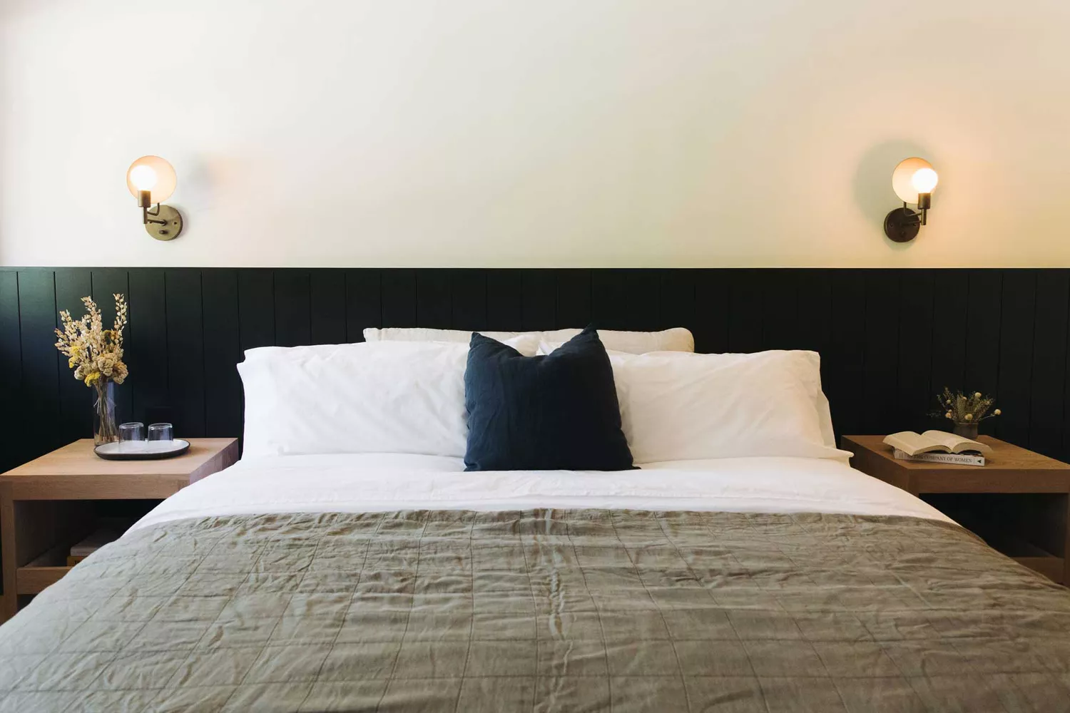 Luxurious guest room detail at a boutique hotel in St. Michaels with premium bedding and historic architectural touches.
