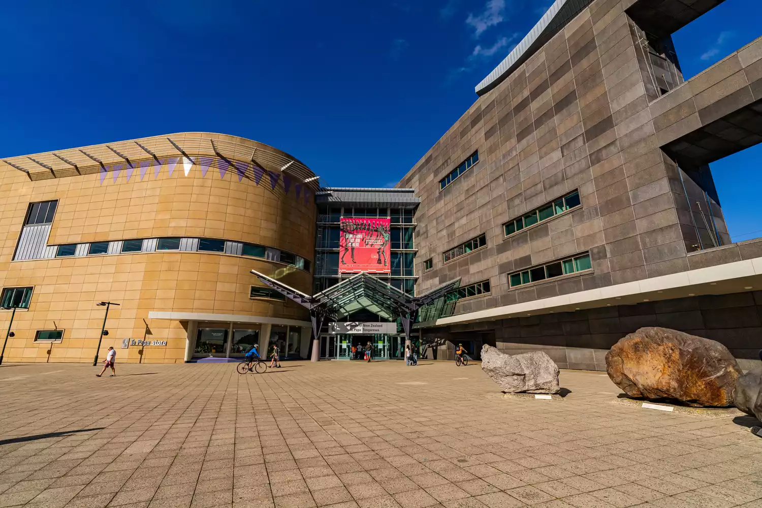 The architectural entrance of the Te Papa museum in Wellington