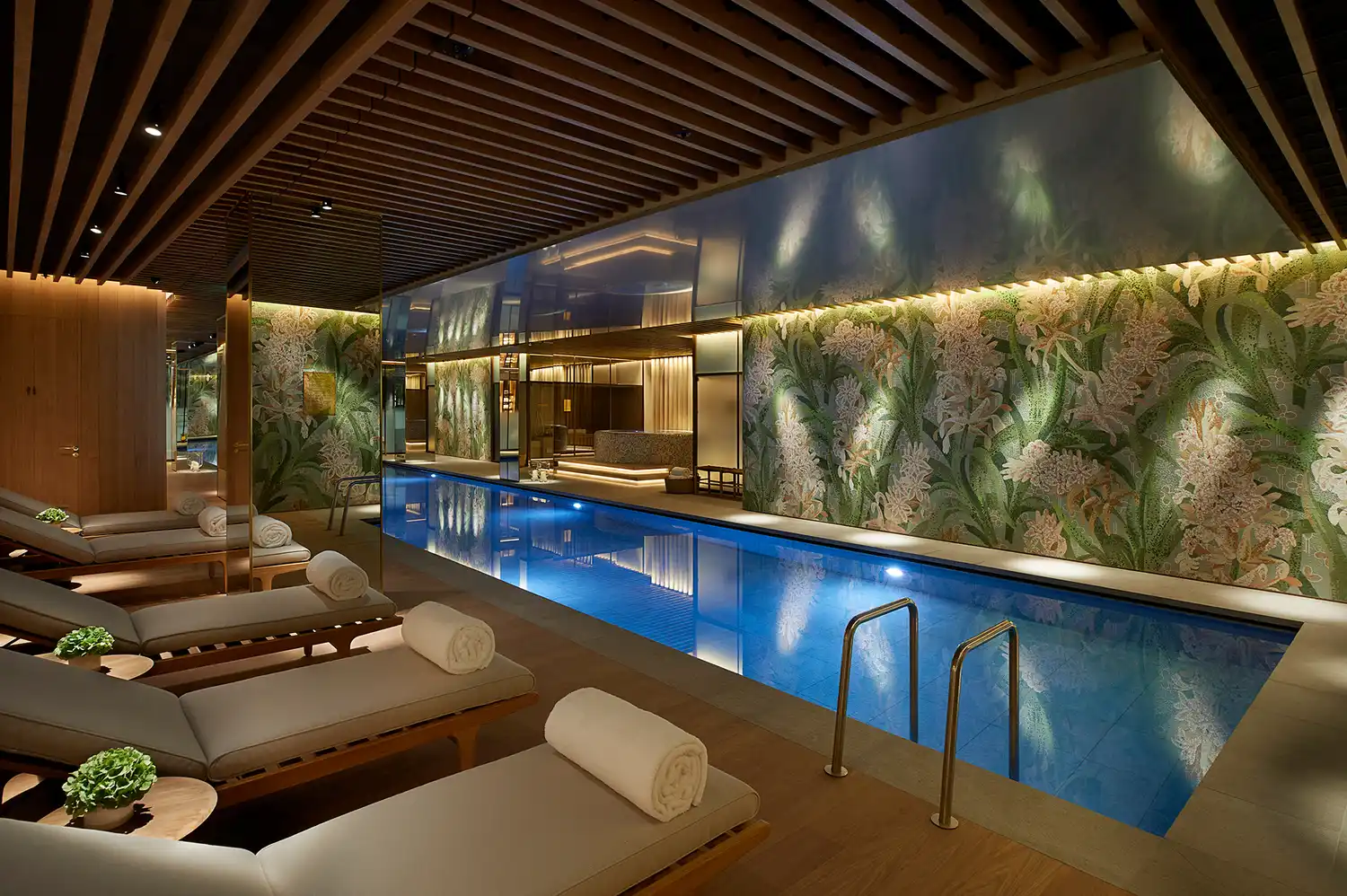 The 20-meter indoor swimming pool and spa area at 45 Park Lane