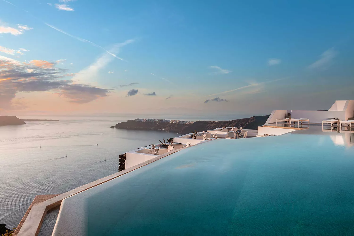 Breathtaking caldera view from a suite at Grace Hotel, Santorini.