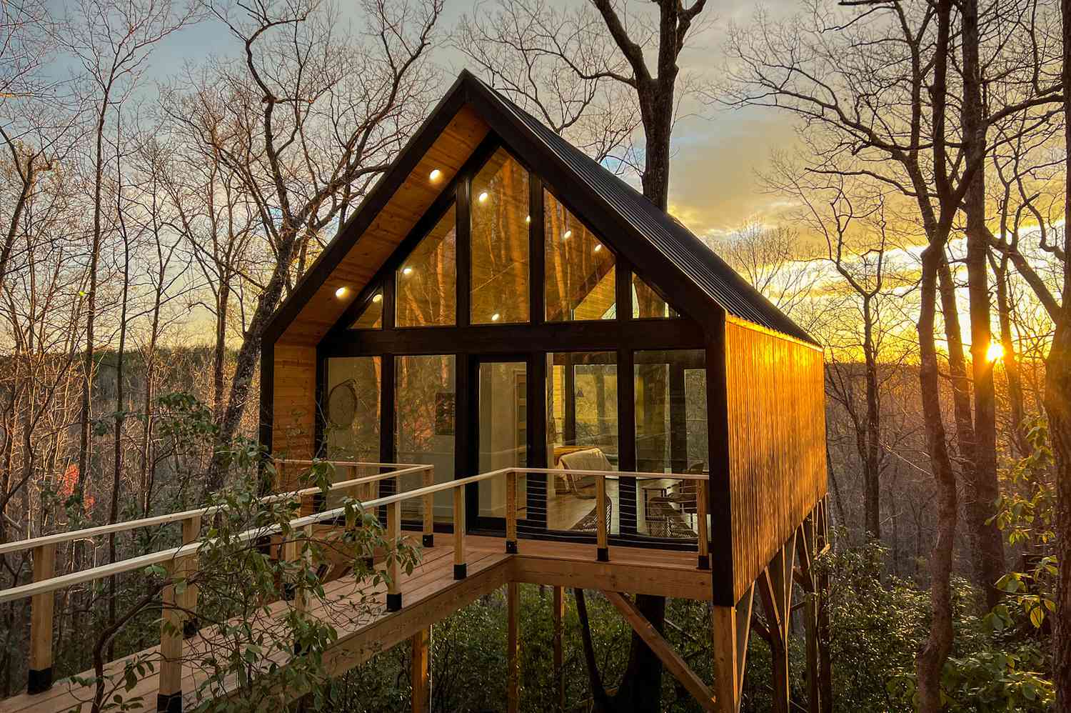 Exterior view of the luxury Forestry House nestled in the Blue Ridge Mountains foothills.