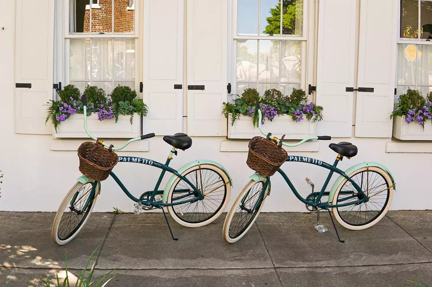 Row of guest bicycles available at The Palmetto Hotel.