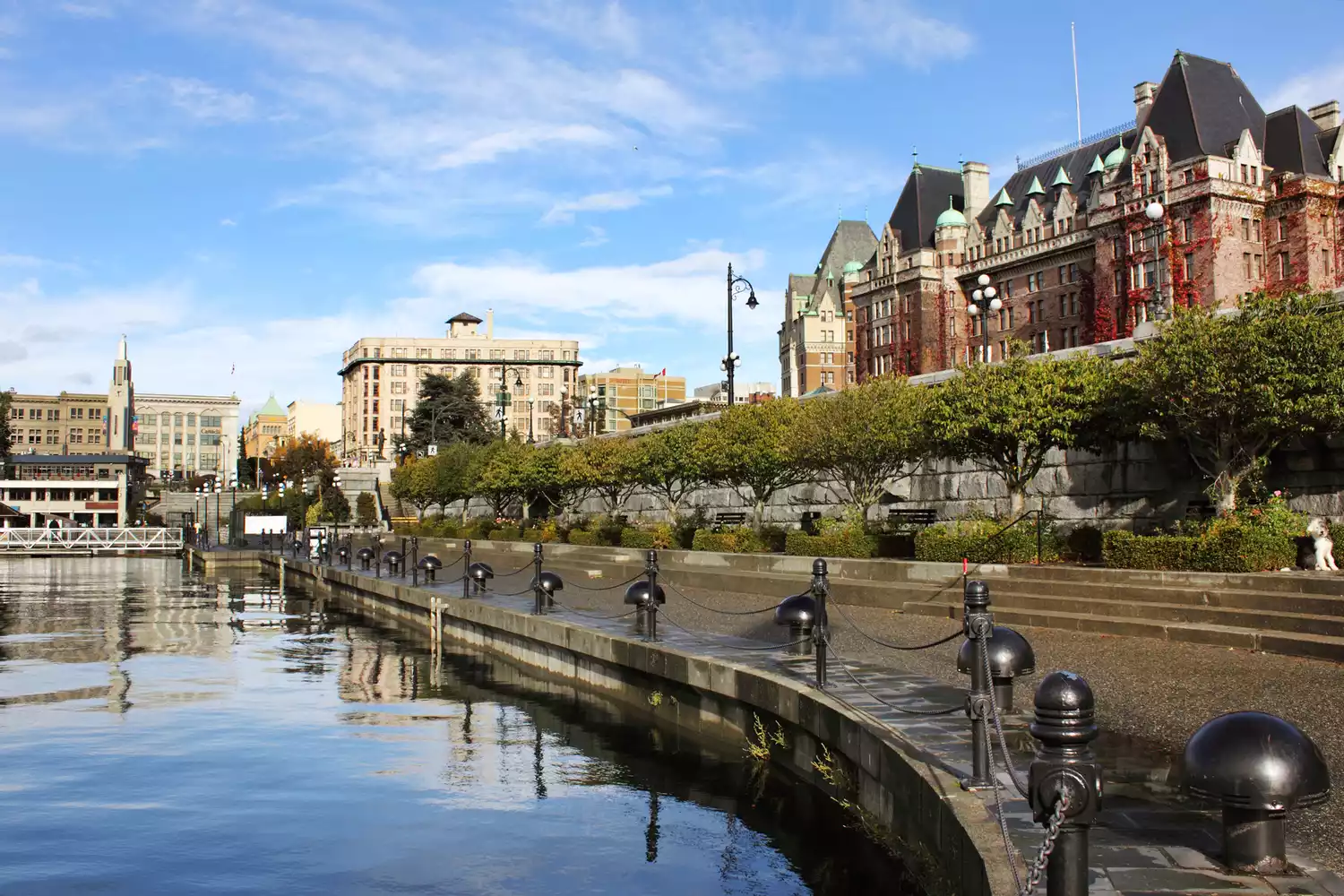 Historic architecture and the waterfront area in Victoria, British Columbia.