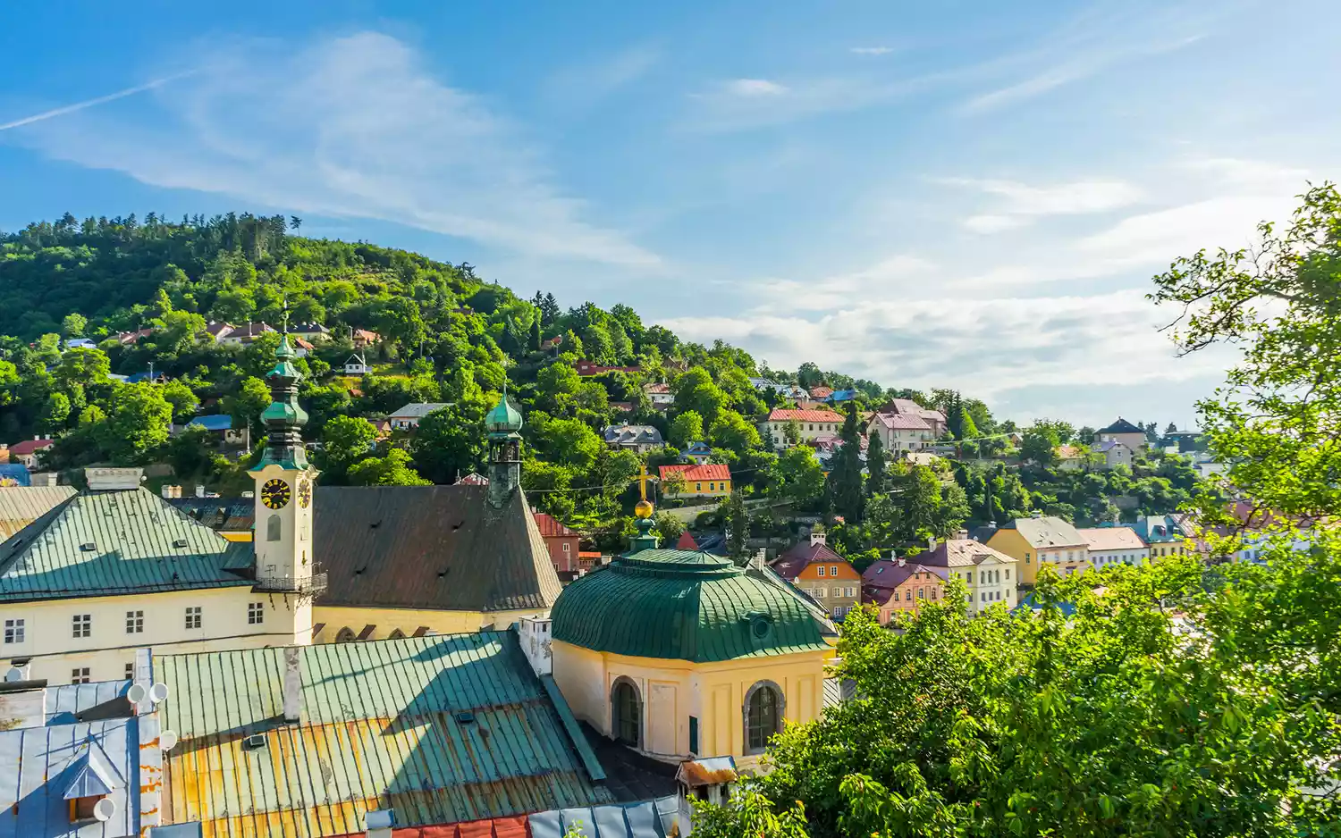 The historic mining town of Banská Štiavnica, Slovakia, nestled in the caldera of an ancient volcano.