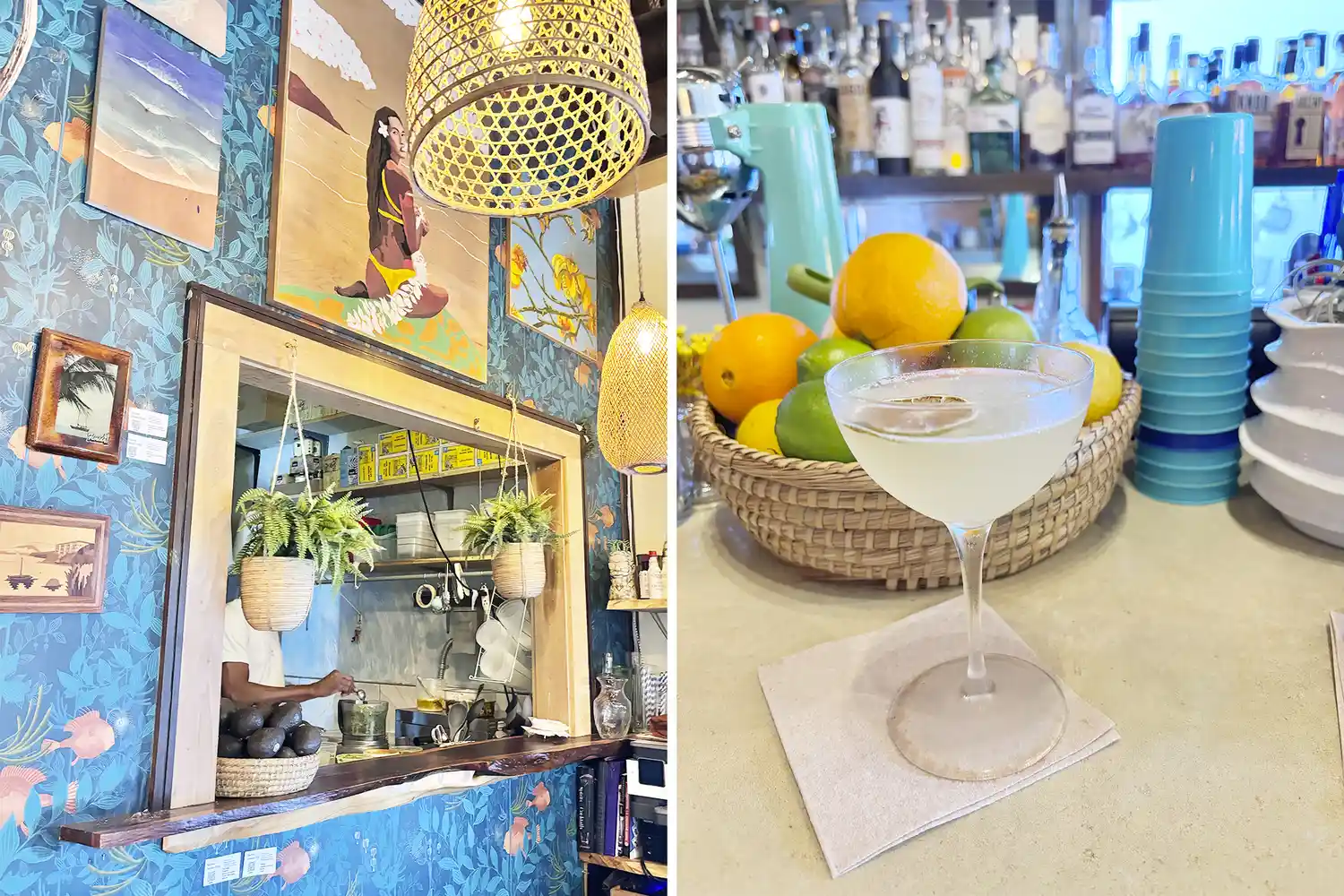 Content showing a plant-filled interior alongside a professional daiquiri cocktail at Esters Fair Prospect.