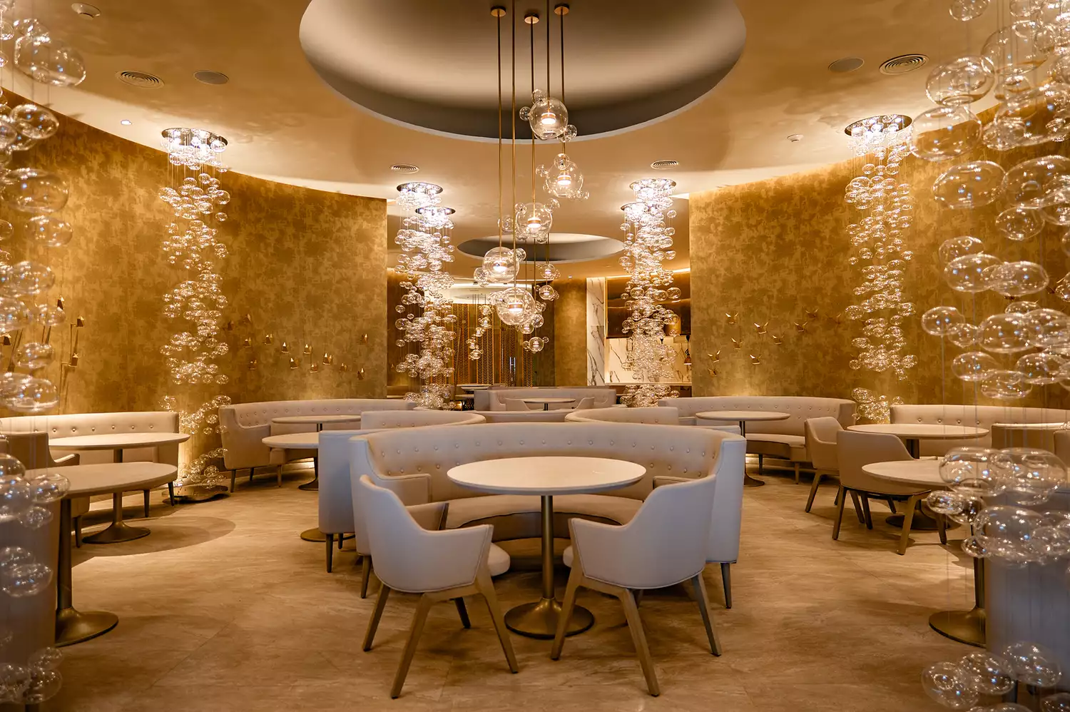 The elegant interior of The Pearl restaurant at Princess Senses.