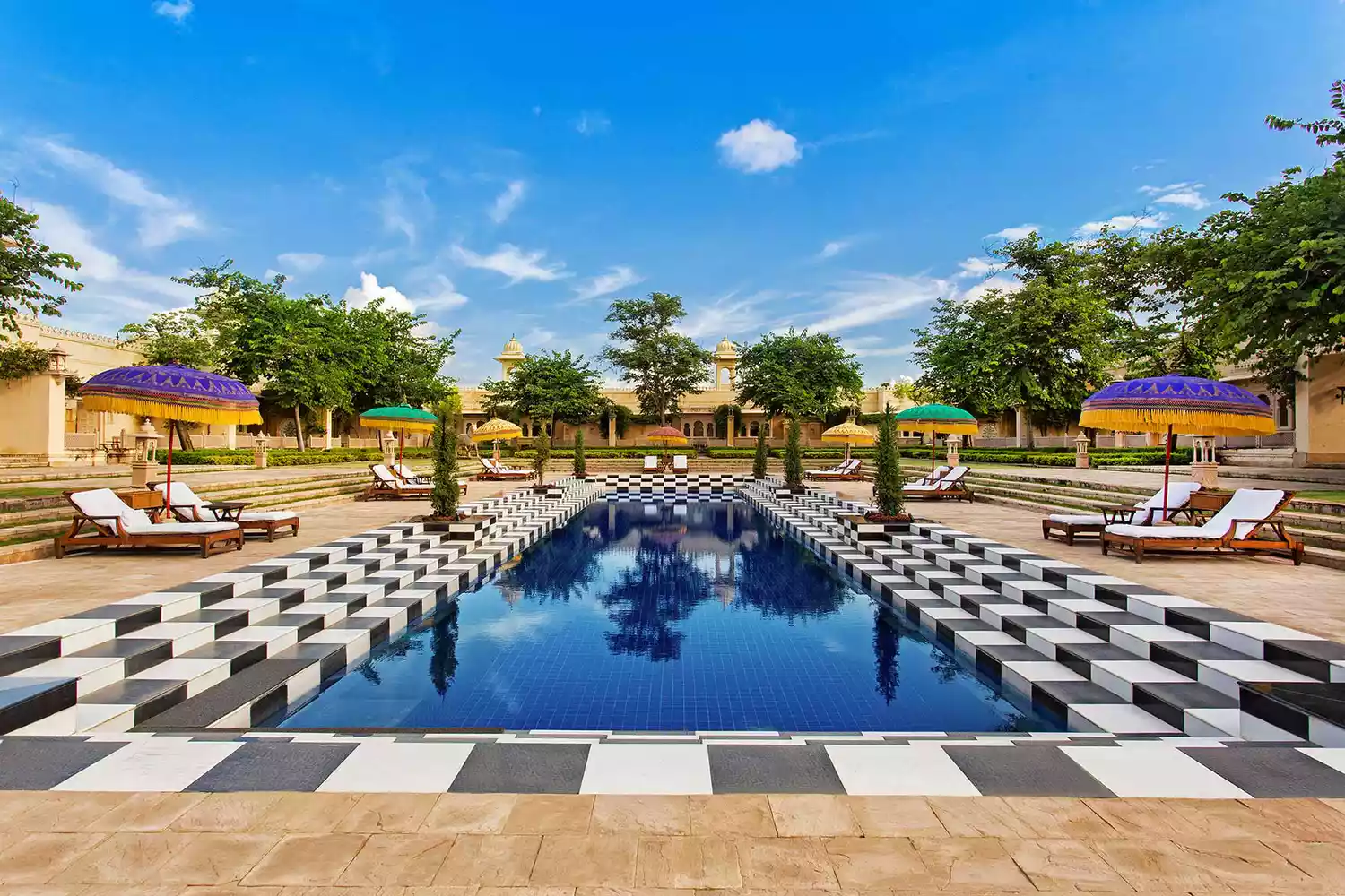 Traditional architectural pool area at The Oberoi Udaivilas in India