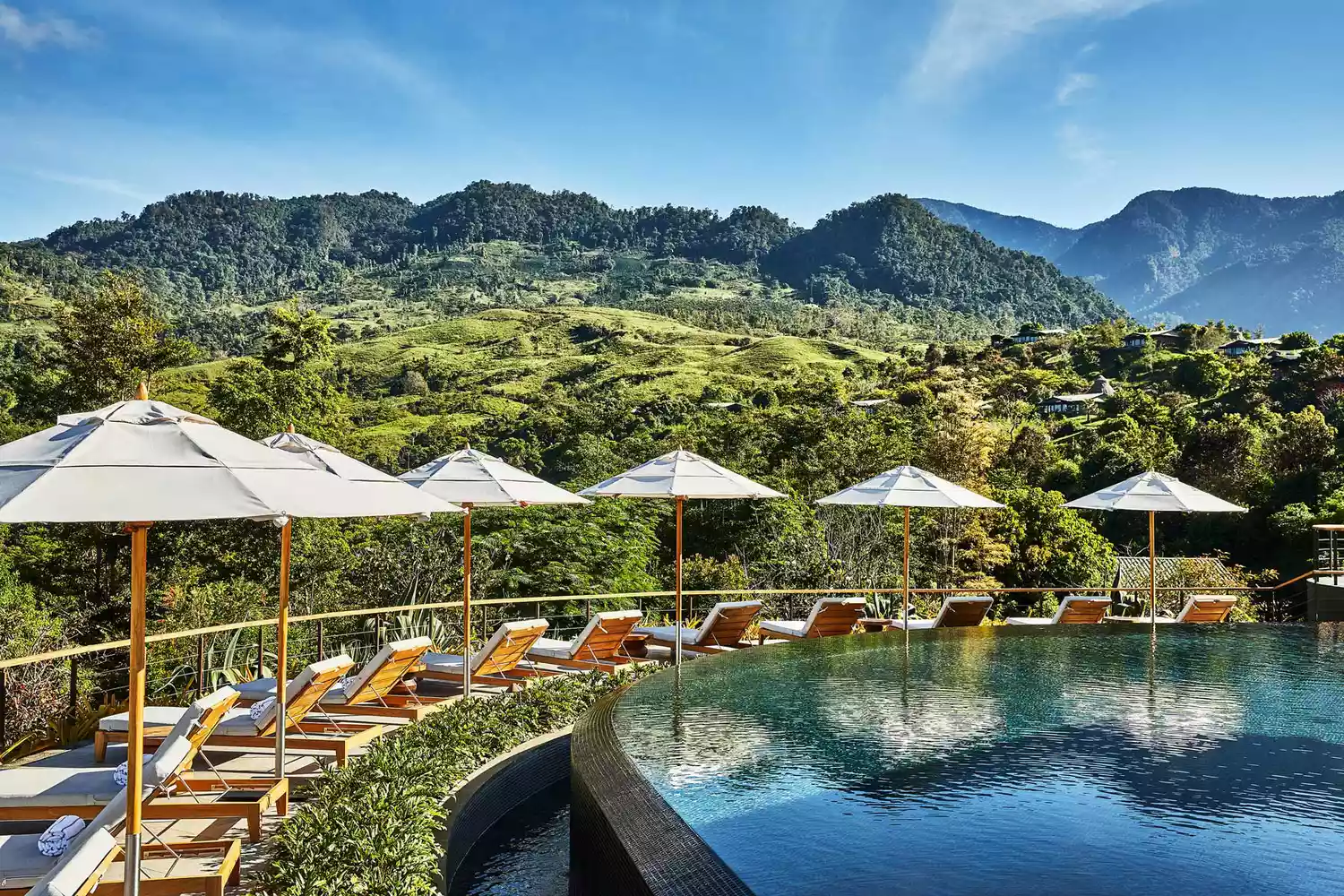 The expansive luxury pool area at Hacienda AltaGracia in Perez Zeledon, Costa Rica.