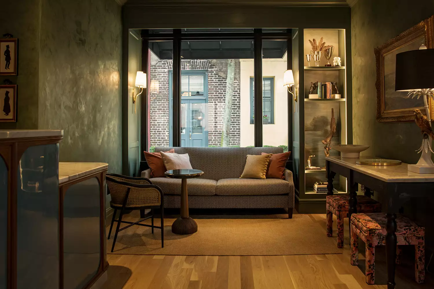 The stylish and intimate check-in nook at The Palmetto Hotel.