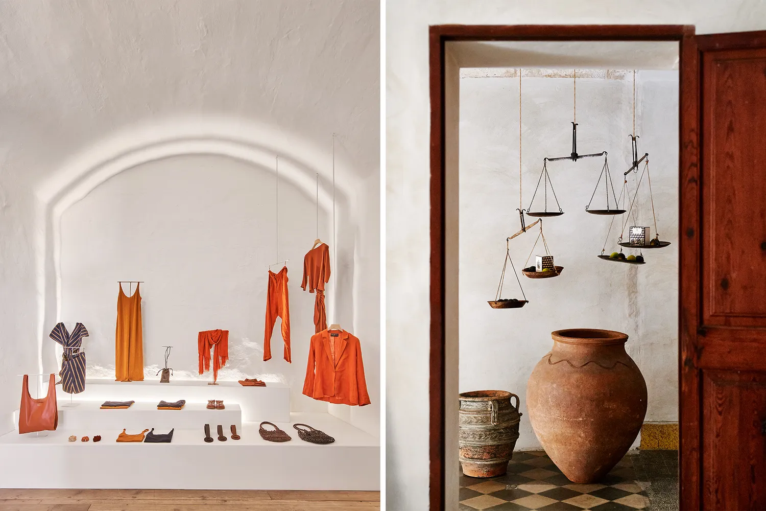 A split image showing the interior of Cortana clothing store and a perfume display at Arquinesia.