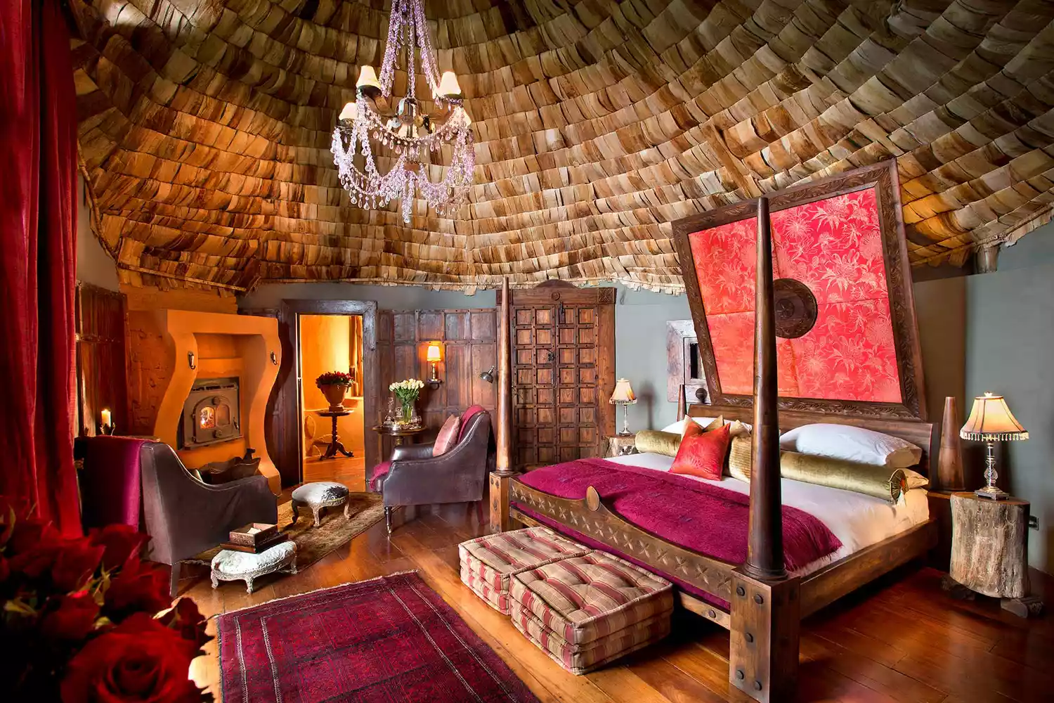 Opulent safari-style guest room at andBeyond Ngorongoro Crater Lodge.