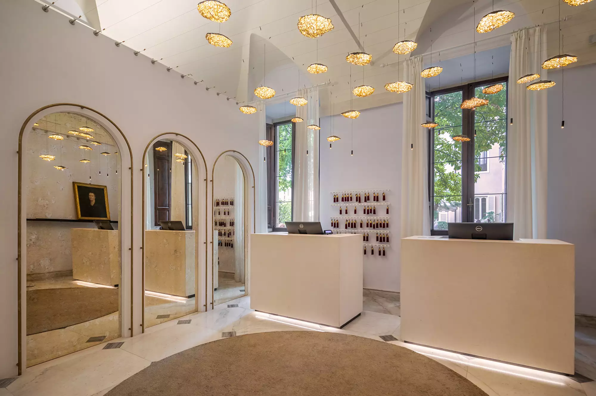 The sophisticated and clean interior of the Donna Camilla Savelli lobby area.