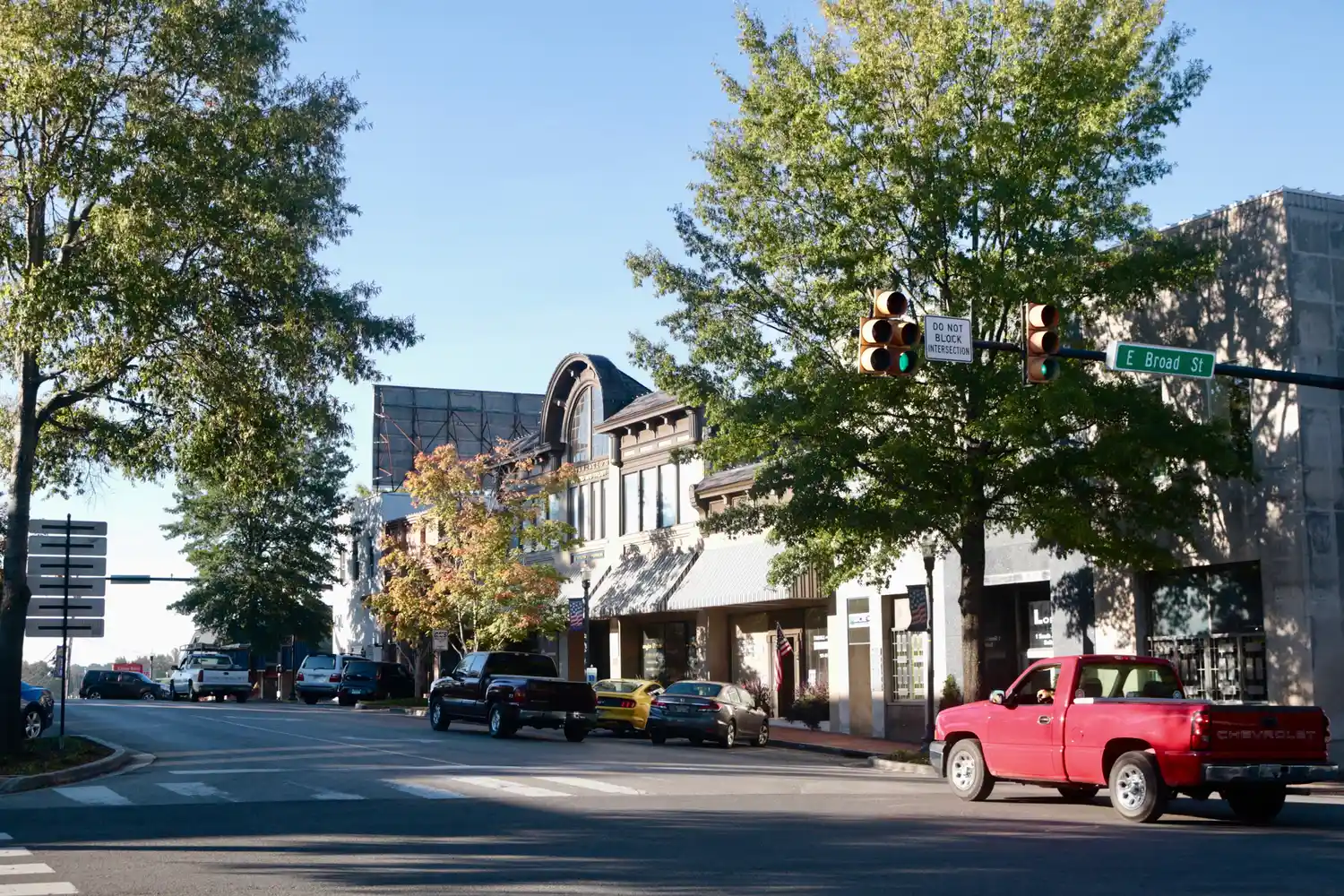 A scenic street view of downtown Cookeville featuring local shops and a quiet afternoon atmosphere.