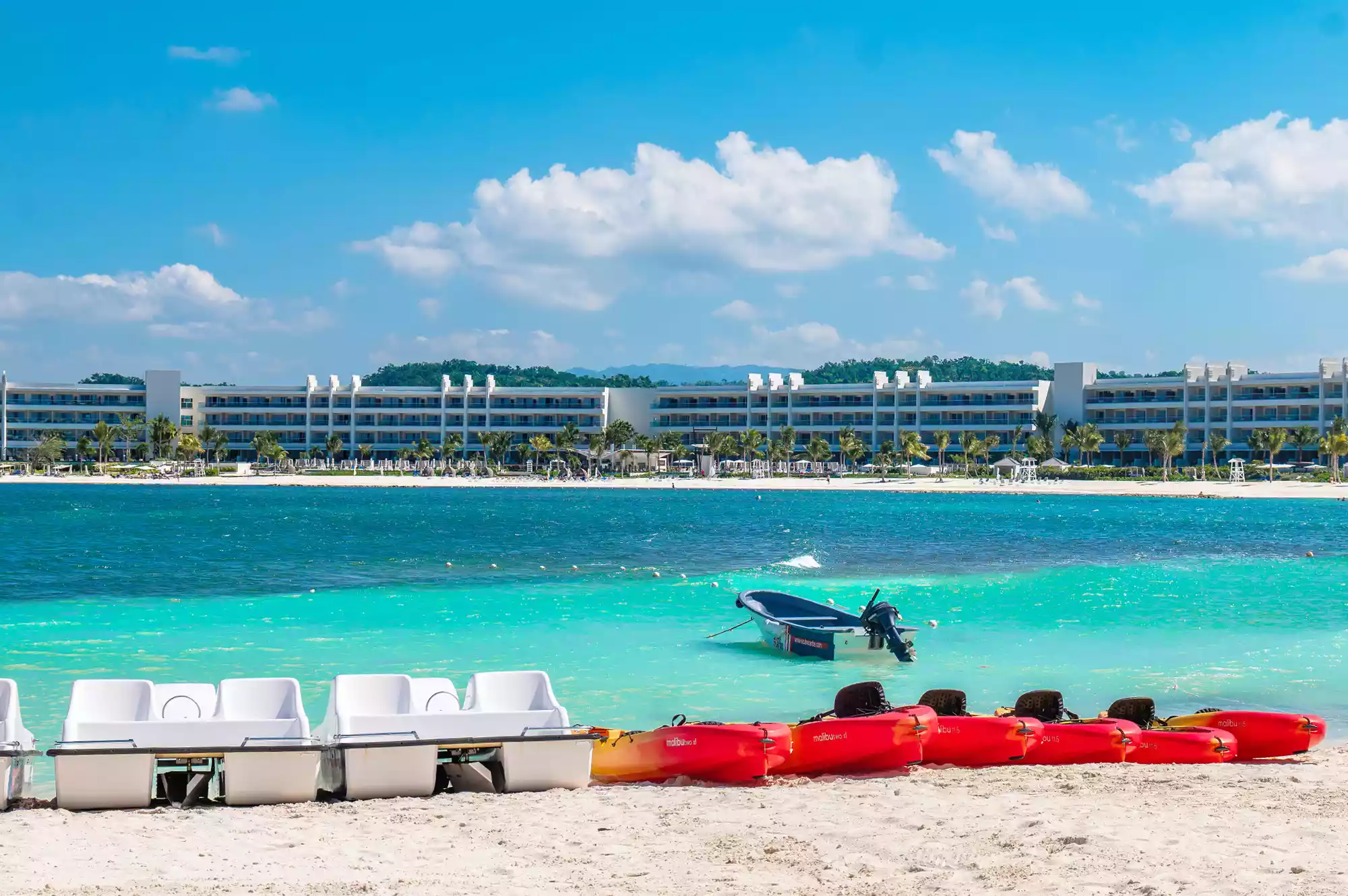 Tropical beach scene at the Princess resort complex in Jamaica.
